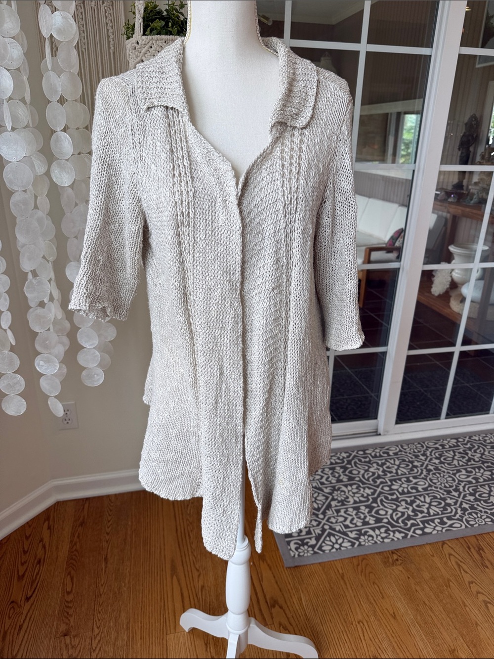 Eileen Fisher Light Beige Open-Front Knit Cardigan